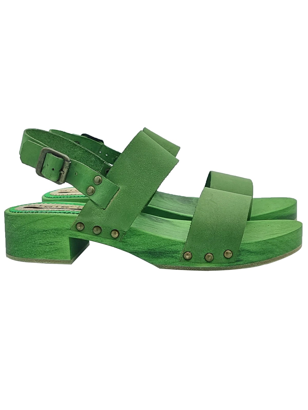 GREEN LEATHER SANDALS WITH ADJUSTABLE STRAP