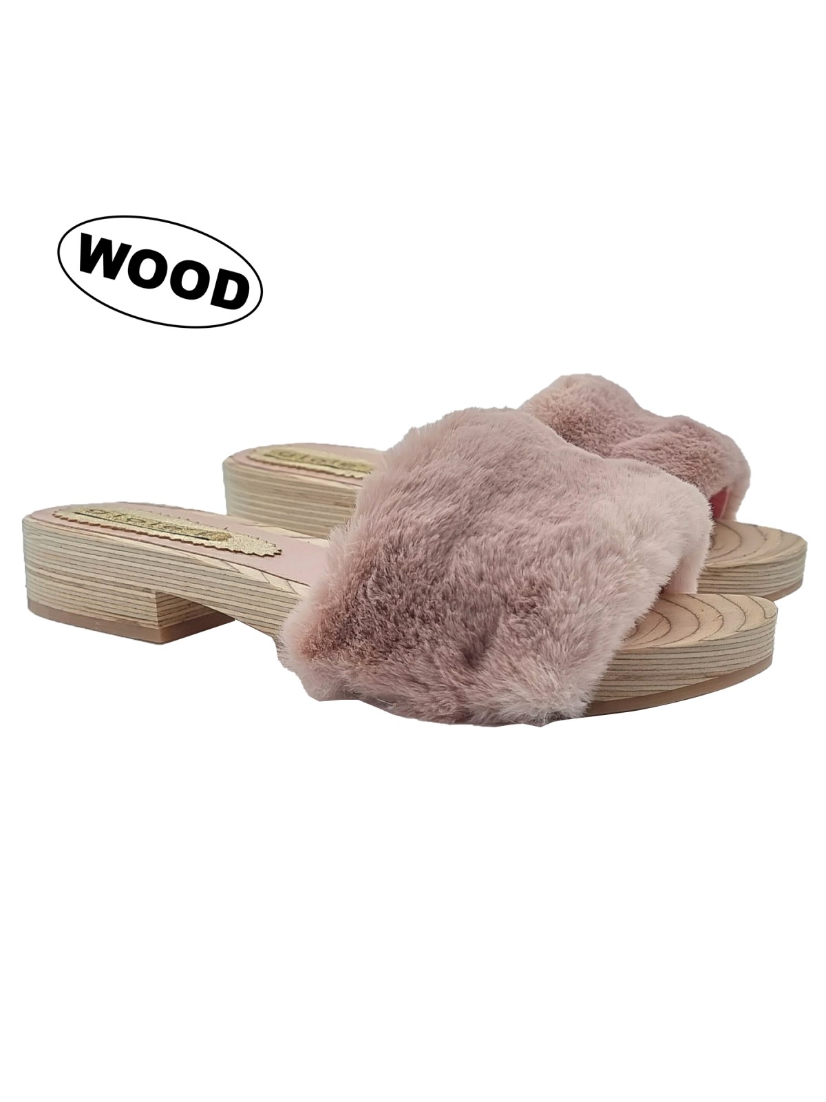 LOW PINK CLOGS WITH SYNTHETIC FUR