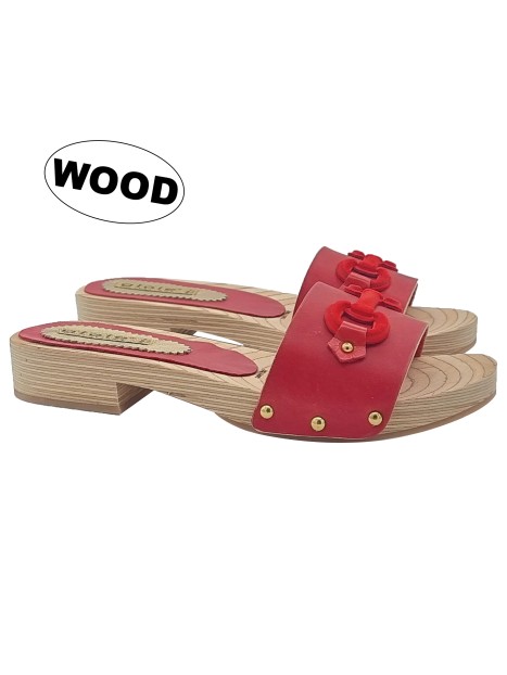 RED LEATHER CLOGS WITH 2,5 CM HEEL