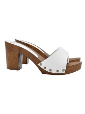 WHITE LEATHER MULES WITH 7,5 CM HEEL