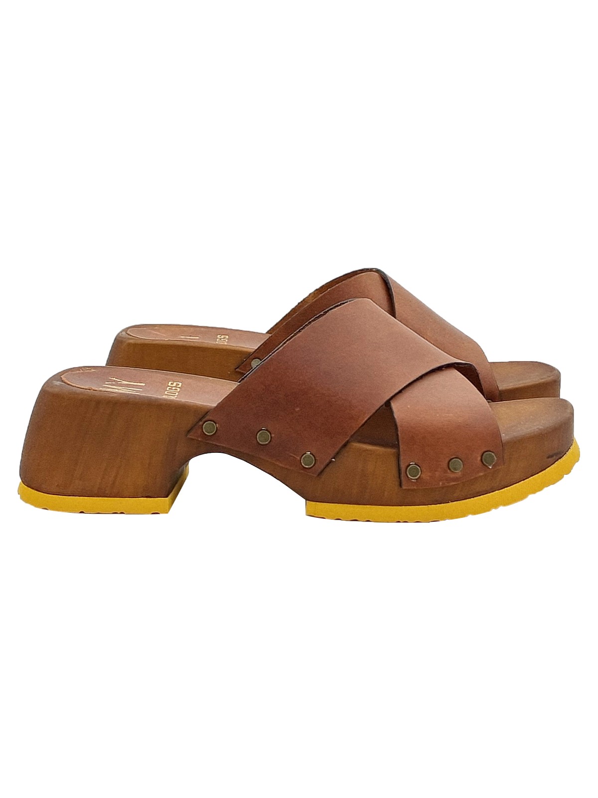 LOW LEATHER CLOGS WITH CROSSED BANDS