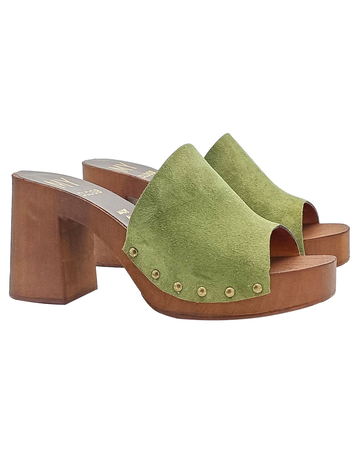 CLOGS IN GREEN SUEDE WITH HEEL 9