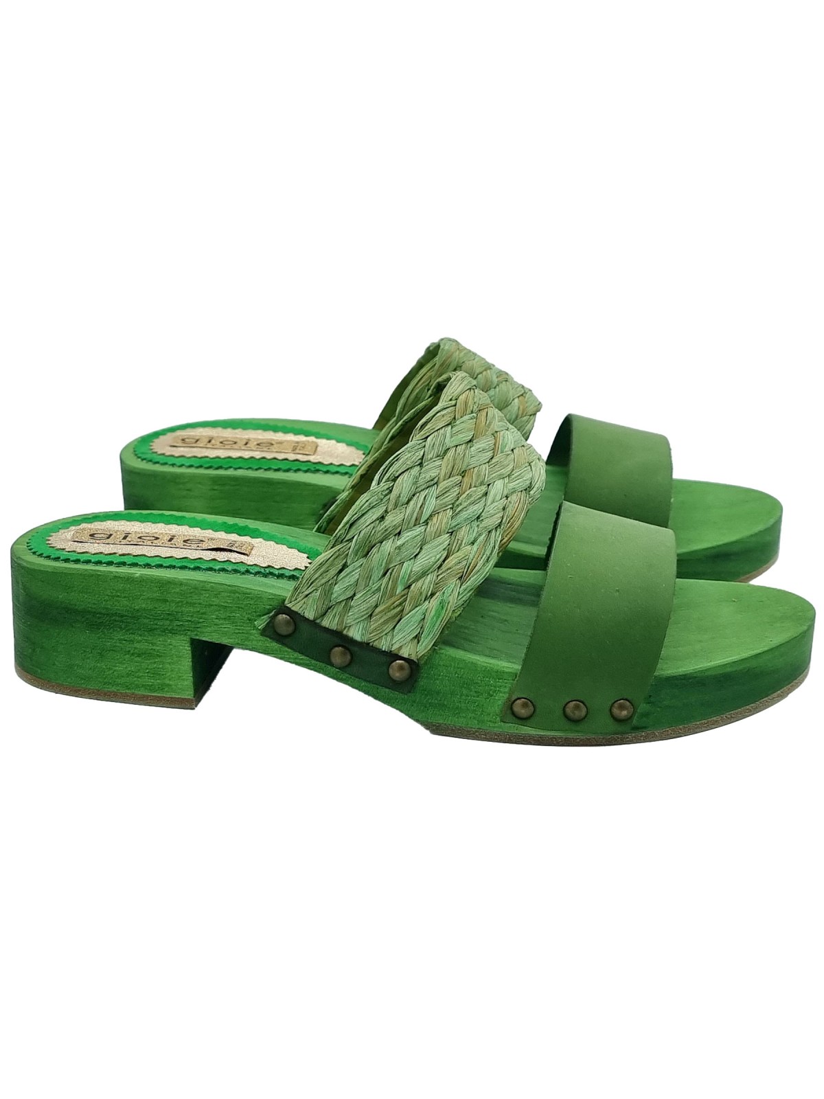 GREEN CLOGS WITH BRAIDED BAND AND 3,5 HEEL