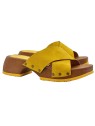 LOW YELLOW SUEDE CLOGS WITH CROSSED BANDS