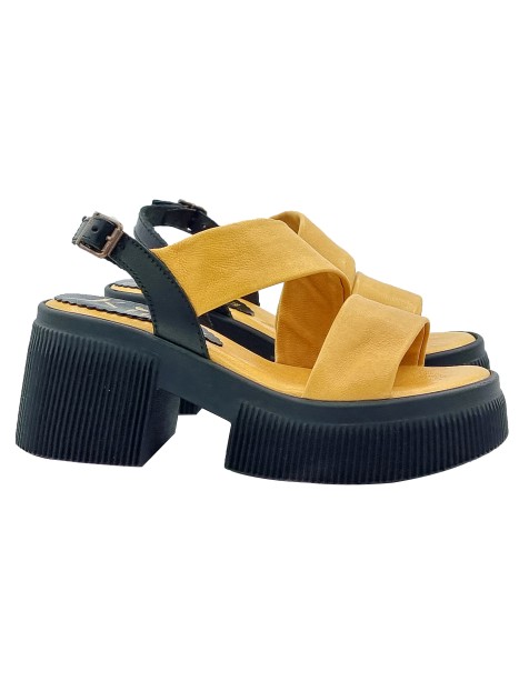 YELLOW CLOGS WITH STRAP AND 7 CM HEEL
