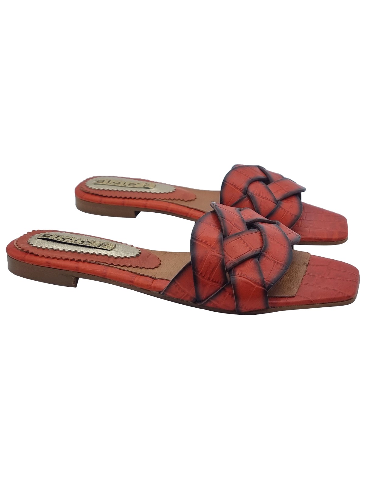 RED WOMEN'S CLOGS WITH BRAIDED BAND AND LOW HEEL
