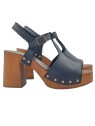 WOMEN'S BLACK LEATHER CLOGS WITH STRAP