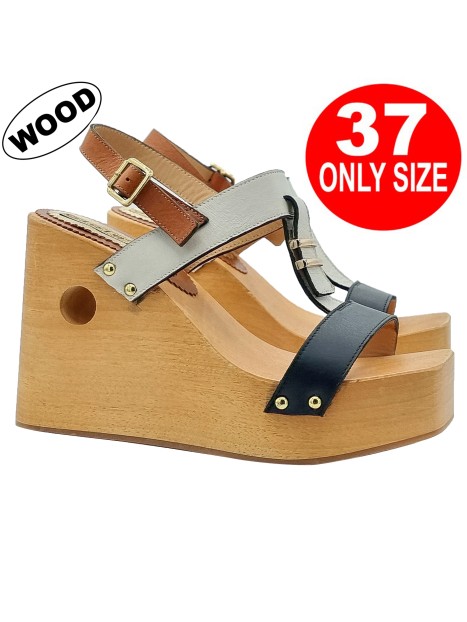 HIGH WEDGE WEDGES WITH TWO-TONE LEATHER BANDS