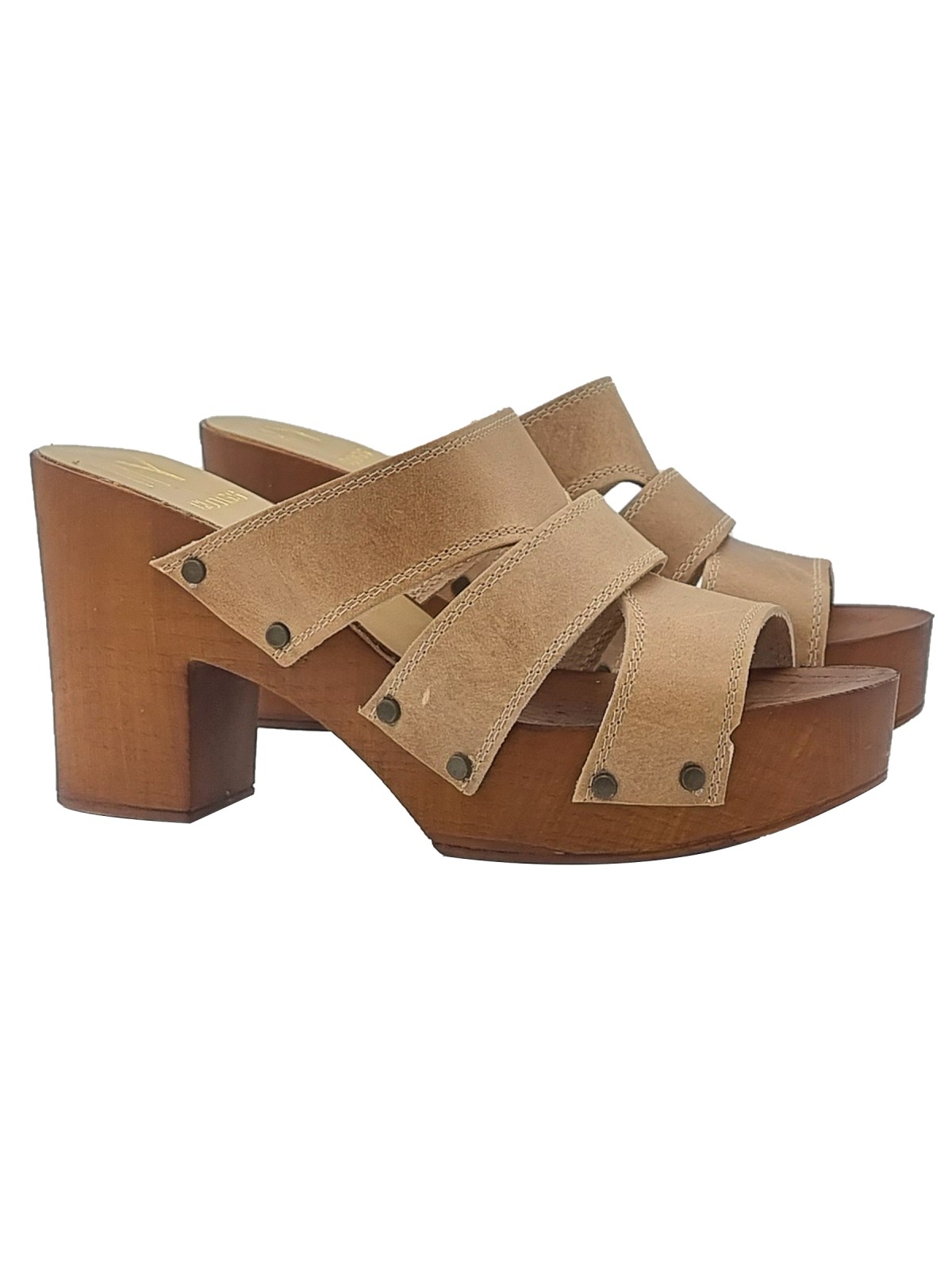 LEATHER CLOGS TAUPE COLORED WITH 9,5 CM HEEL