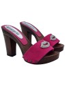 CLOGS IN FUCHSIA SUEDE WITH STRASS ACCESSORY