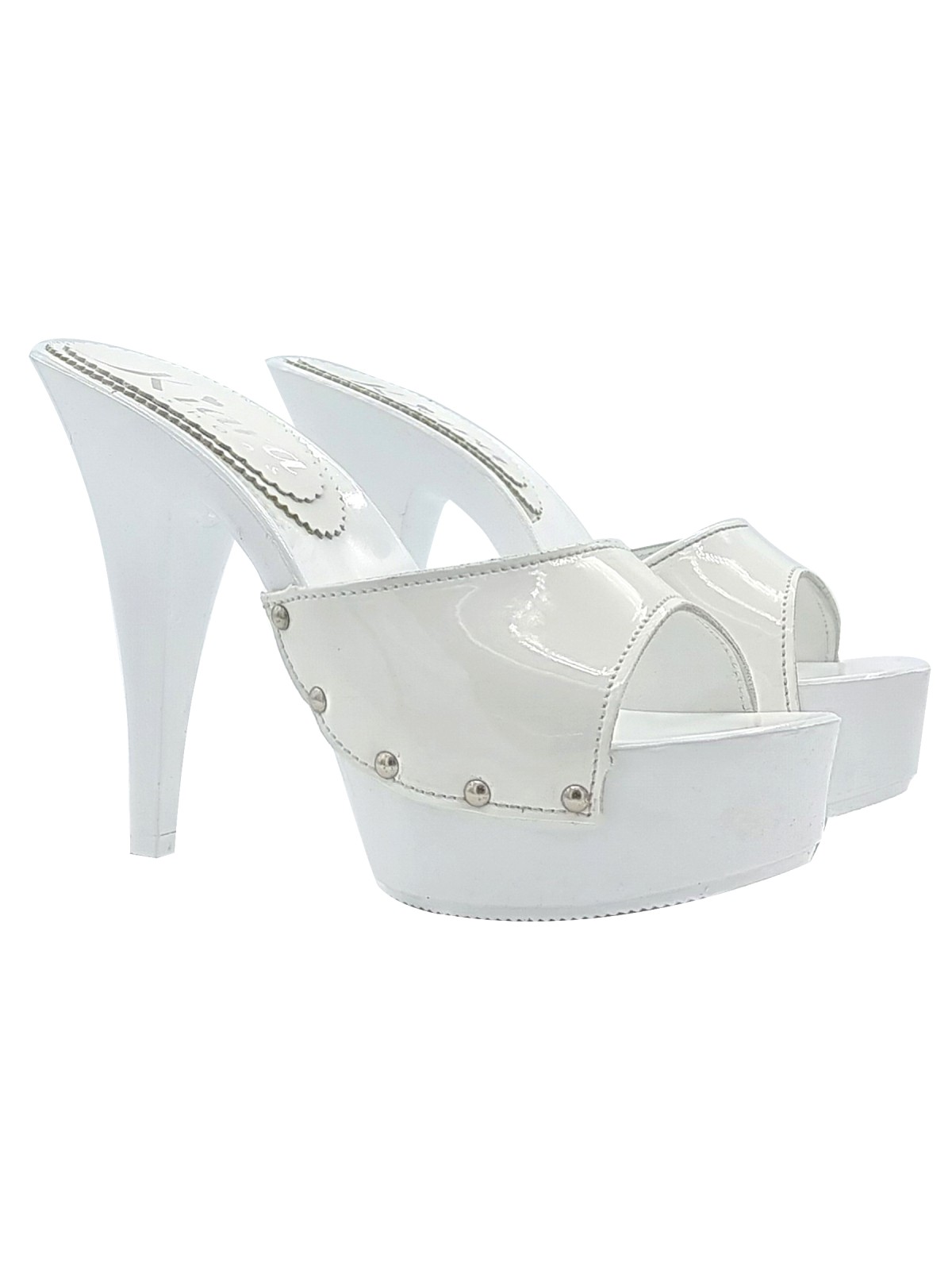 WHITE PATENT CLOGS WITH 13 CM HEEL