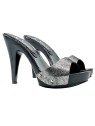 SILVER LAMINATED MULES WITH 11 CM HEEL