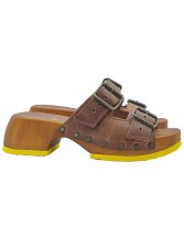 COMFORTABLE CLOGS IN BROWN LEATHER WITH 5 CM HEEL