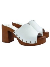 CLOGS IN WHITE LEATHER WITH 8,5 CM WIDE HEEL