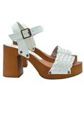 WHITE CLOGS WITH BRAIDED BAND AND COMFORTABLE HEEL