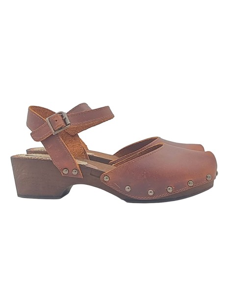 CLOGS IN LEATHER HEEL 4,5 WITH ANKLE STRAP
