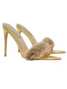 Elegant Golden Sandals with Fur - KC14 ORO