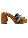 Clogs in genuine leather with embroidery and 8.5 cm heel - MY03610 NERO
